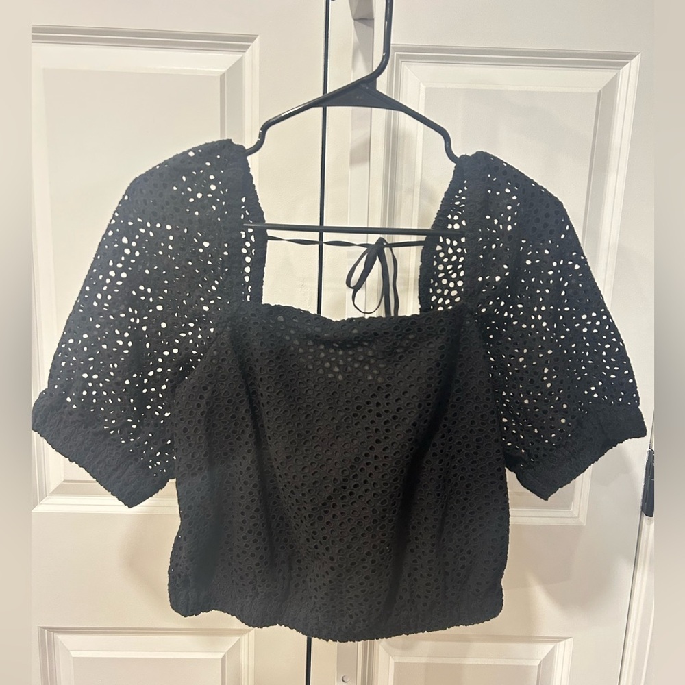 Everlane Black Eyelet Square Neck Blouse